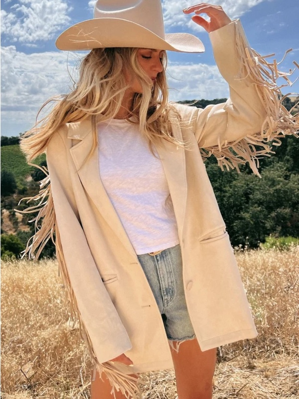 Show Me Your Mumu Sierra Fringe Jacket in Nude Size S/M